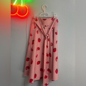 Elle Pink A-Line Skirt with Red Strawberry Print